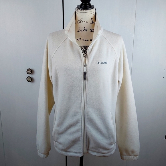 Columbia-Womens Off White Fleece Coat/Jacket Super Soft Zip Pockets Sz.XL - Picture 1 of 11